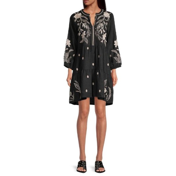 Johnny Was | Dresses | Johnny Was Frankie Tiered Field Dress Cotton Floral  Embroidery Linen Black New | Poshmark